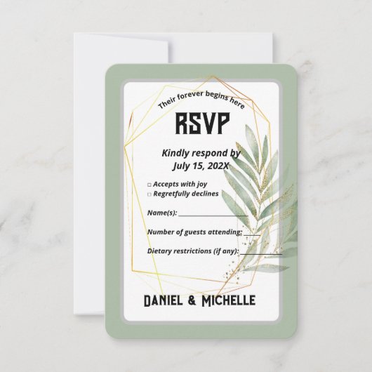 アーキモダンッドブラック金ゴールド結婚ズ植物学テーマ 出欠カード (正面)