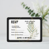 アーキモダンッドブラック金ゴールド結婚ズ植物学テーマ 出欠カード (スタンド正面)