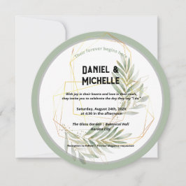 アーキモダンッドブラック金ゴールド結婚ズ植物学テーマ 招待状