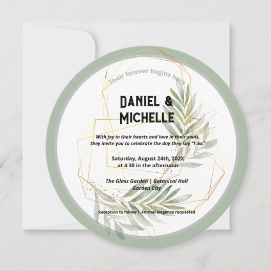 アーキモダンッドブラック金ゴールド結婚ズ植物学テーマ 招待状 (正面)