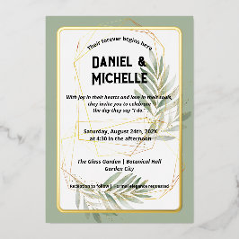 アーキモダンッドブラック金ゴールド結婚ズ植物学テーマ 箔招待状