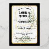 アーキモダンッドブラック金ゴールド結婚ズ植物学テーマ 箔招待状 (正面)