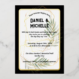 アーキモダンッドブラック金ゴールド結婚ズ植物学テーマ 箔招待状