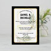 アーキモダンッドブラック金ゴールド結婚ズ植物学テーマ 箔招待状 (立ち正面)