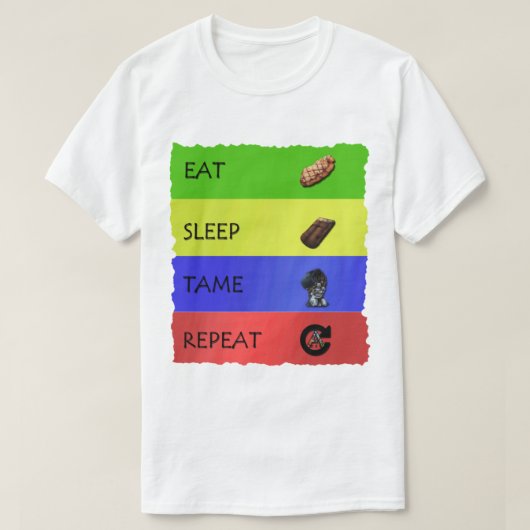 アークサバイバル進化食べ睡眠テメリピート Tシャツ (デザイン正面)