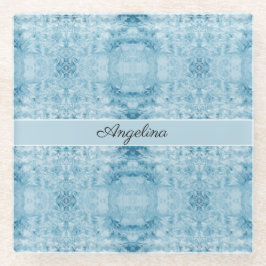 アークチル | 青と白のカスタム羽毛パターン ガラスコースター