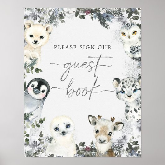 アークティックアニマルオンダーランドファースト誕生日ゲストブック ポスター (正面)