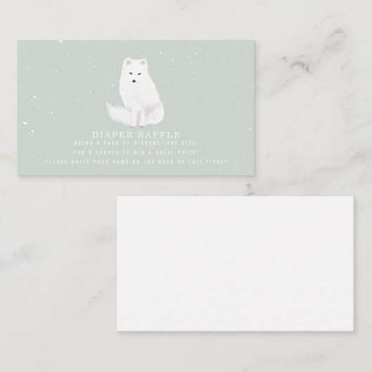 アークティックスノーキツネブルーベビーシャワーおむつラッフル エンクロージャーカード (正面/裏面)