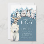 アークティックフレンズウィンターボーイズベビーシャワー招待状 招待状 (正面)
