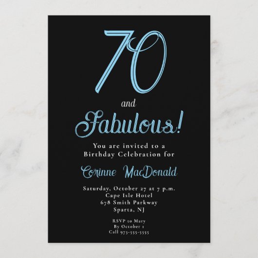 アークティックブルーのセブンティー&ファビュラスな70歳の誕生日 招待状 (正面)