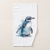 アークティックブルーの水彩ペンギン ハンドタオル (ハンドタオル)