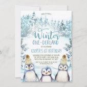アークティックペンギンズウィンターオネダーランド誕生日 招待状 (正面)
