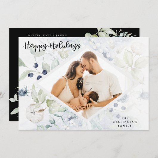 アークティック ウィンター ボタニカル フォト での楽しいホリデーシーズン シーズンカード (正面/裏面)