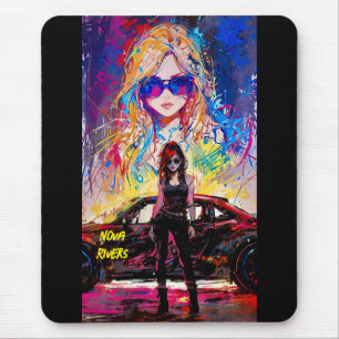 アークールトポップ・アートのアニメ女性レースカードライバー編集可能 マウスパッド