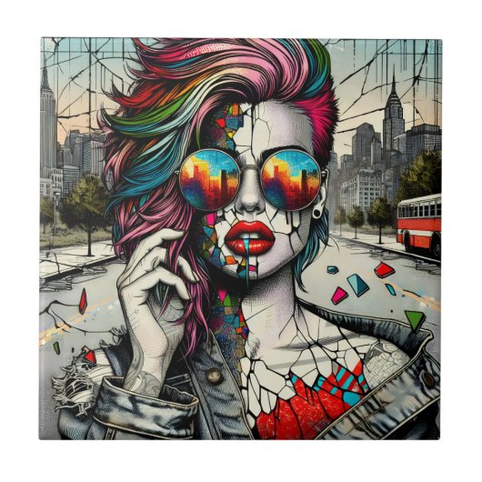 アーグランジト |フラクチャされた女性抽象芸術 タイル (正面)