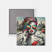 アーグランジト |フラクチャされた女性抽象芸術 マグネット (正面/裏面)