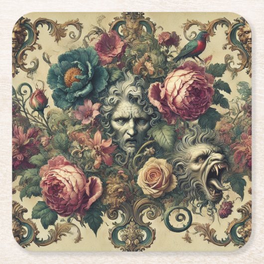 アーケインアトリエ – ゴシック様式バロック装飾用クッション スクエアペーパーコースター (正面)