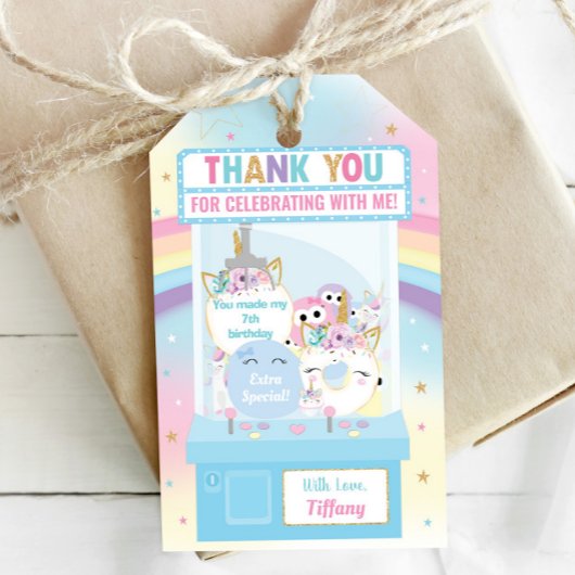 アーケードガール誕生日かわいいブルークローマシンの好意 ギフトタグ