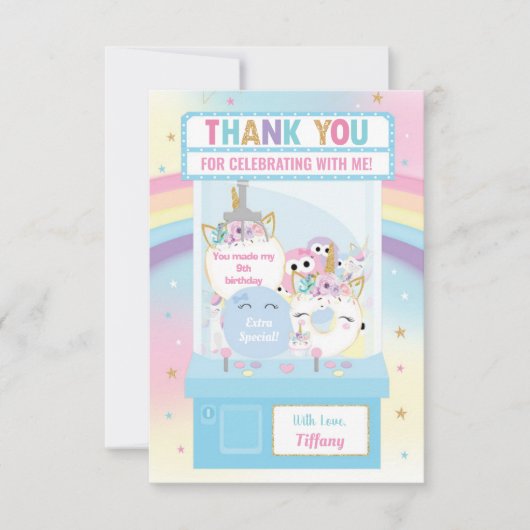 アーケードガール誕生日かわいいブルークローマシン サンキューカード (正面)