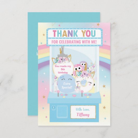 アーケードガール誕生日かわいいブルークローマシン サンキューカード (正面/裏面)