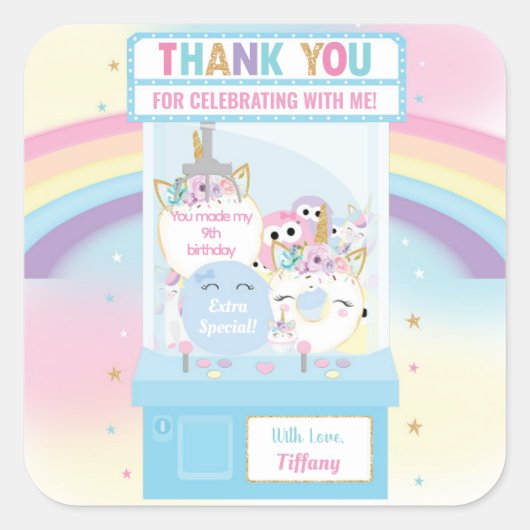 アーケードガール誕生日かわいいブルークローマシン スクエアシール (正面)