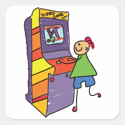 アーケードゲーマースティックフィギュアおもしろいヴィンテージビデオゲーム スクエアシール (正面)