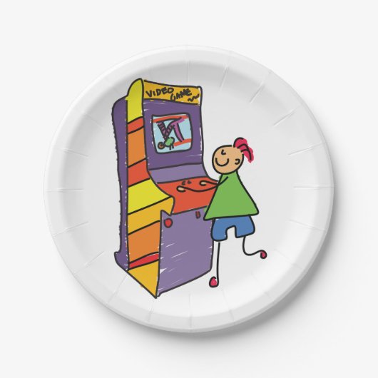 アーケードゲーマースティックフィギュアおもしろいヴィンテージビデオゲーム ペーパープレート (正面)
