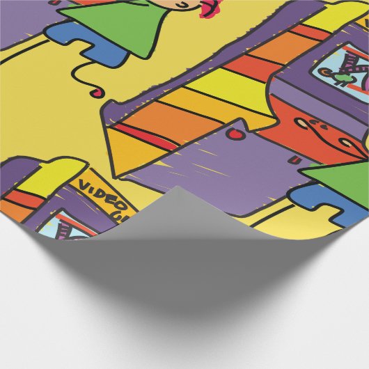 アーケードゲーマースティックフィギュアおもしろいヴィンテージビデオゲーム ラッピングペーパー (角)