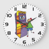 アーケードゲーマースティックフィギュアおもしろいヴィンテージビデオゲーム ラージ壁時計 (正面)