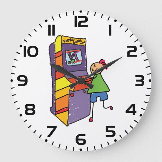 アーケードゲーマースティックフィギュアおもしろいヴィンテージビデオゲーム ラージ壁時計 (正面)