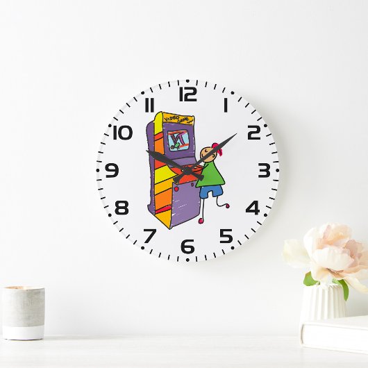 アーケードゲーマースティックフィギュアおもしろいヴィンテージビデオゲーム ラージ壁時計