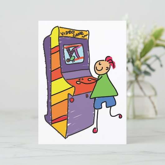 アーケードゲーマースティックフィギュアおもしろいヴィンテージビデオゲーム 招待状