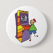 アーケードゲーマースティックフィギュアおもしろいヴィンテージビデオゲーム 缶バッジ (正面)