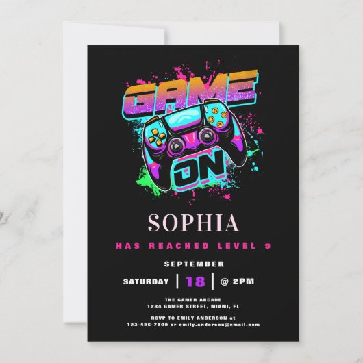 アーケードゲーマーモダンガールズバースデーパーティー 招待状 (正面)