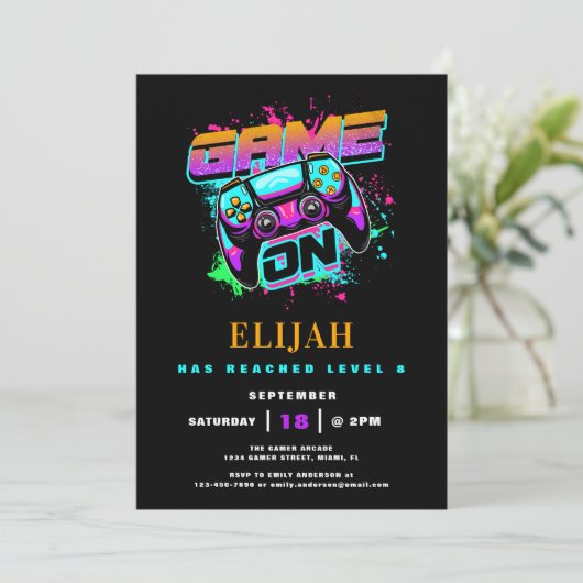 アーケードゲーマーモダンボーイズバースデーパーティー 招待状 (スタンド正面)