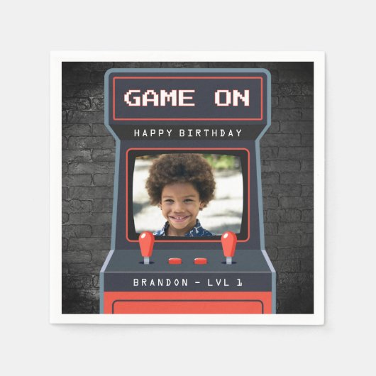 アーケードゲームフォトブリックウォールレトロ スタンダードカクテルナプキン (正面)