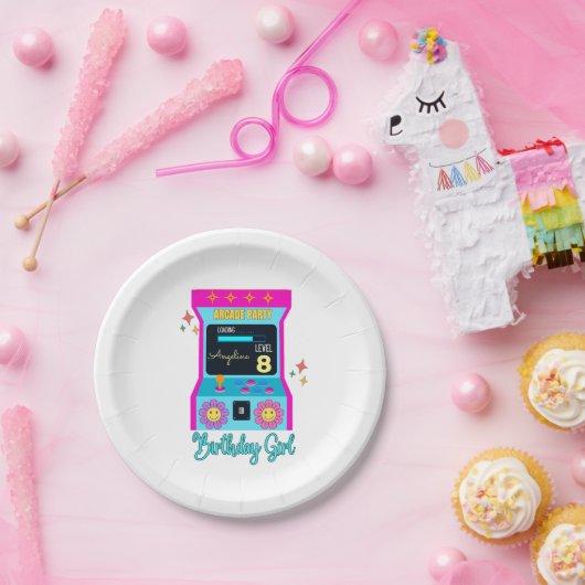 アーケードゲームレトロバースデーパーティーブルーピンク ペーパープレート (パーティー)