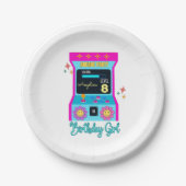 アーケードゲームレトロバースデーパーティーブルーピンク ペーパープレート (正面)