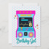 アーケードゲームレトロバースデーパーティーブルーピンク 招待状 (正面)