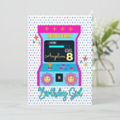 アーケードゲームレトロバースデーパーティーブルーピンク 招待状 (スタンド正面)