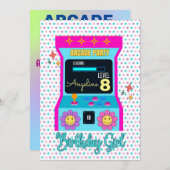 アーケードゲームレトロバースデーパーティーブルーピンク 招待状 (正面/裏面)