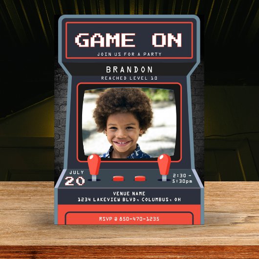 アーケードゲーム写真10th誕生日パーティー 招待状