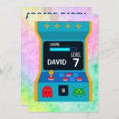 アーケードゲーム誕生日少年パーティーレベルアップ 招待状 (正面/裏面)