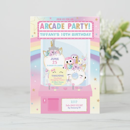 アーケードバースデーパーティーガールレインボーユニコーン 招待状 (スタンド正面)
