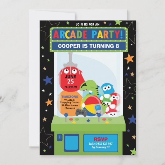 アーケードバースデーパーティービデオゲームボーイ 招待状 (正面)