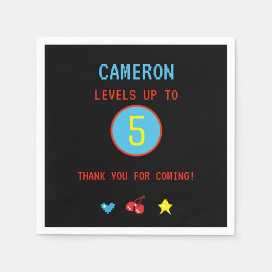 アーケードビデオゲームの誕生日パーティーありがとう スタンダードカクテルナプキン (正面)