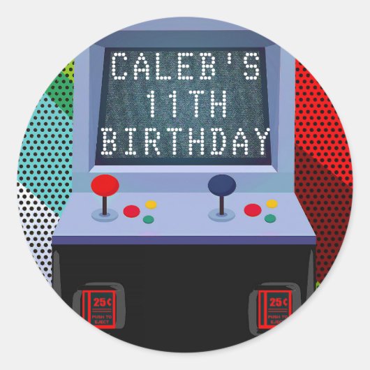 アーケードビデオゲームの誕生日パーティーのお返し ラウンドシール (正面)