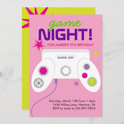 アーケードビデオゲームの誕生日パーティー招待状 招待状 (正面/裏面)