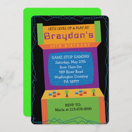 アーケードビデオゲームゲーマーバースデーパーティーの招待 招待状 (正面/裏面)