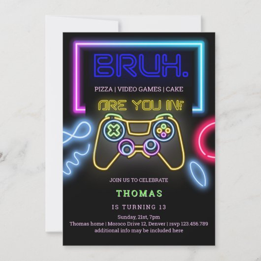 アーケードビデオゲームネオンレーザーボーイ誕生日 招待状 (正面)